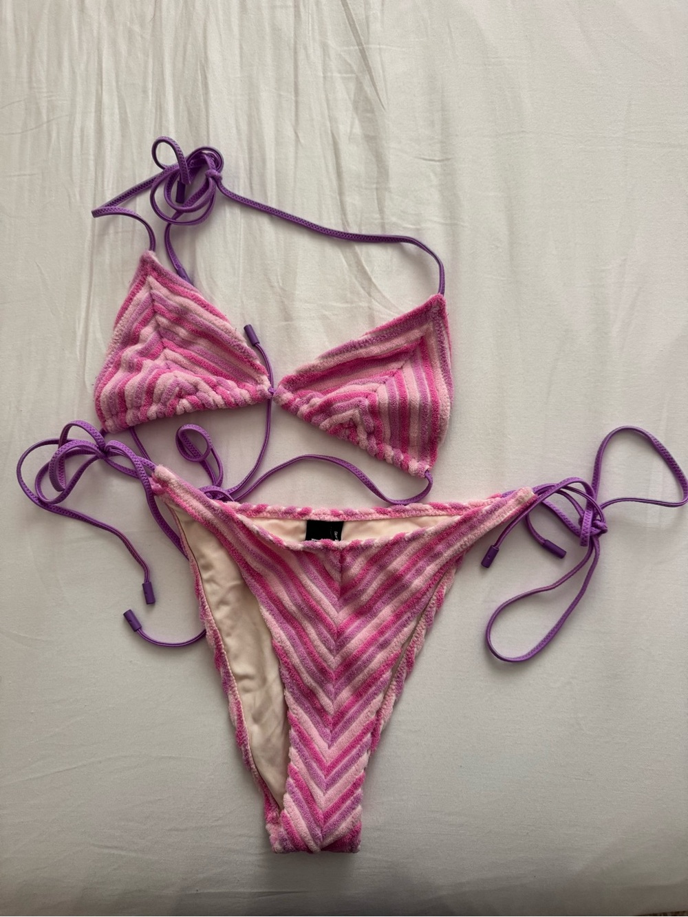 triangl swimwear pink striped bikini set
